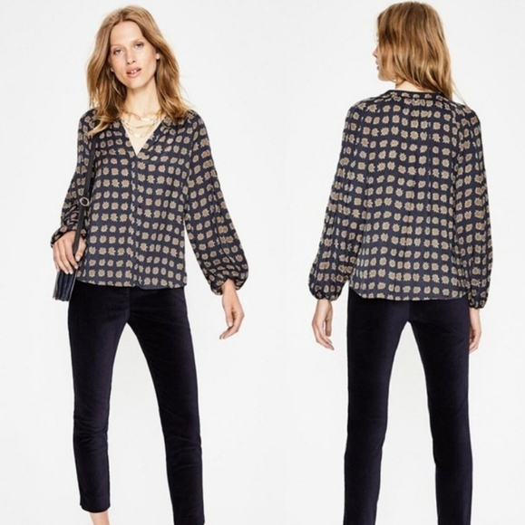 Boden Tops - Boden Harriet Printed Bishop Sleeve Matte Satin Blouse Sz2